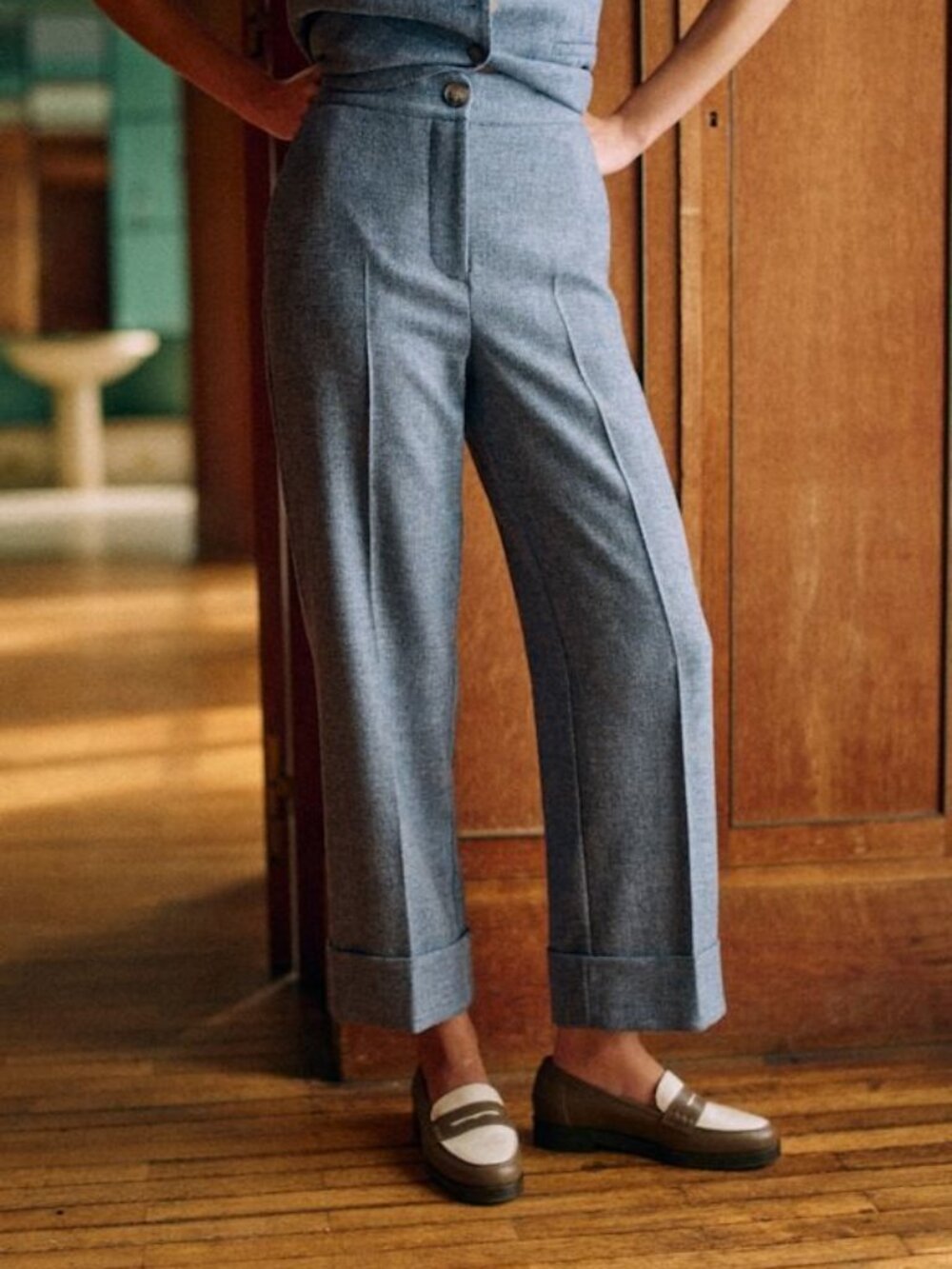 Sezane x MDLO Alejandro Trousers in Vintage Blue size 14 (FR 46)